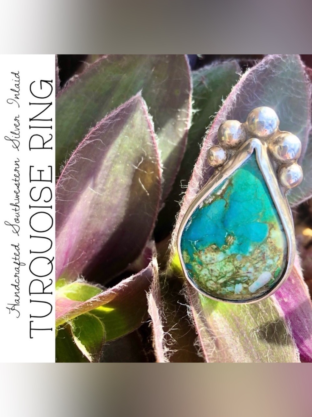 Inlaid Turquoise Handcrafted Southwestern Sterling Silver Ring